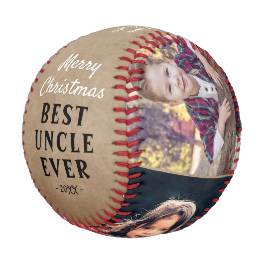 Rustic Best Onkel 3 Foto Frohe Weihnachten Baseball (Schrägansicht)
