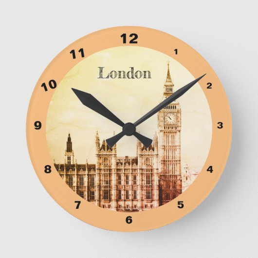 Rustic Big Ben Clock & London - Westminster Runde Wanduhr (Vorderseite)