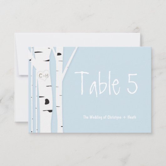 Rustic Birch Tree Blue Wedding Tischnummer Card (Vorderseite)