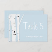 Rustic Birch Tree Blue Wedding Tischnummer Card (Vorne/Hinten)