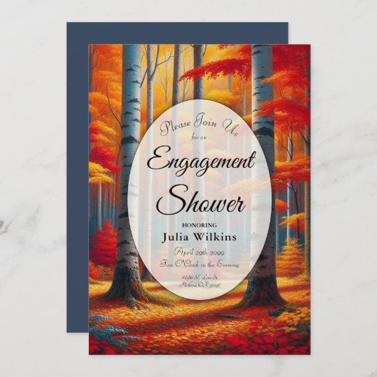 Rustic Birch Tree Fall Forest Engagement Shower Einladung (Vorne/Hinten)