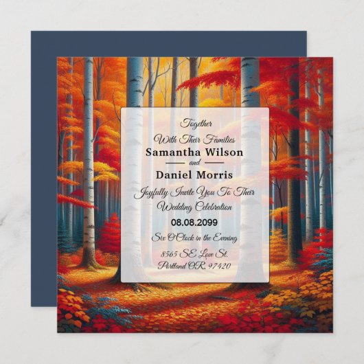 Rustic Birch Tree Fall Wedding Einladung (Vorne/Hinten)