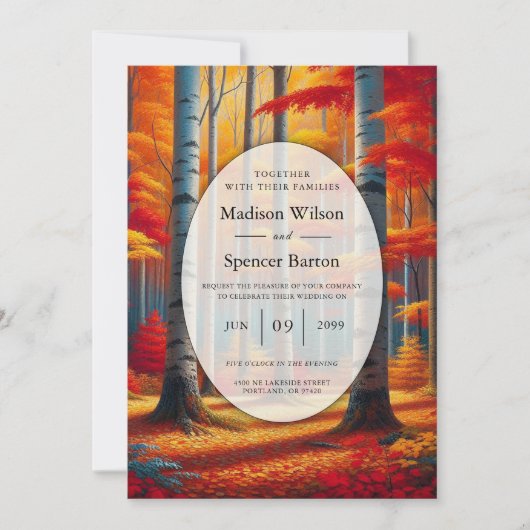 Rustic Birch Tree Fall Wedding Einladung (Vorderseite)