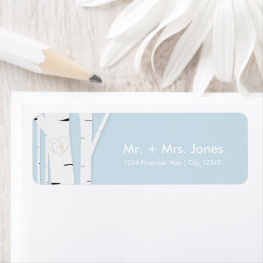 Rustic Birch Tree Heart Icy Blue Address Labels (Insitu)