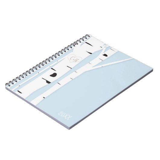 Rustic Birch Tree Heart Icy Blue Notebook Journal Notizblock (Linke Seite)