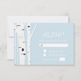 Rustic Birch Tree Heart Icy Blue Wedding RSVP Card Karte