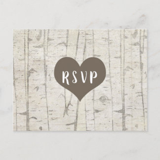 Rustic Birch Wood wedding rsvp buffet Einladungspostkarte