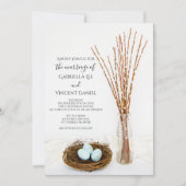 Rustic Bird Nest Blue Eggs Pussy Willows Wedding Einladung (Vorderseite)