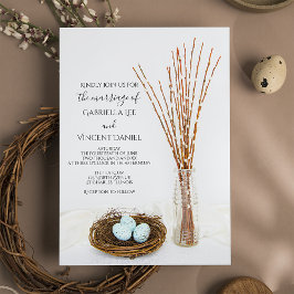 Rustic Bird Nest Blue Eggs Pussy Willows Wedding Einladung