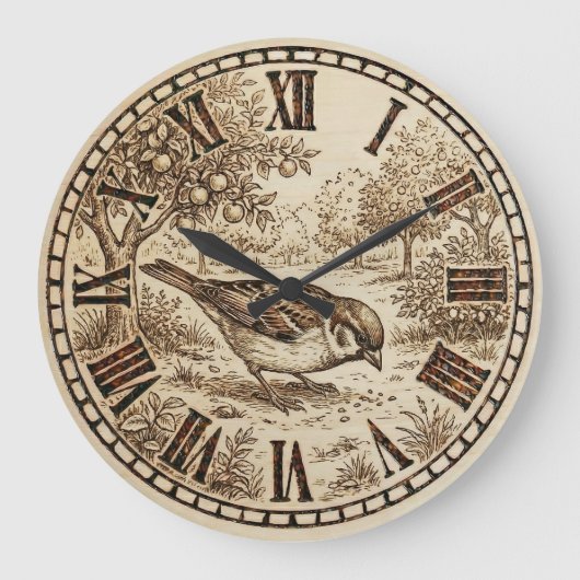 Rustic Bird Wall Clock  Große Wanduhr (Vorderseite)