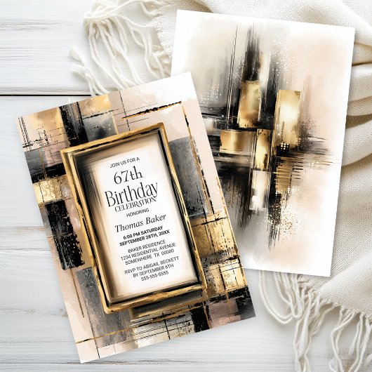 Rustic Black and Gold Any Age Birthday Party Einladung