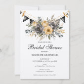 Rustic Black and Peach Floral Bridal Shower Einladung (Vorderseite)