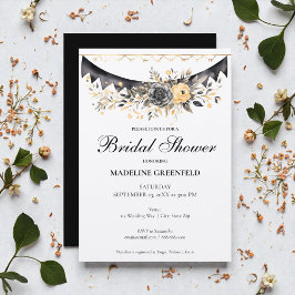 Rustic Black and Peach Floral Bridal Shower Einladung