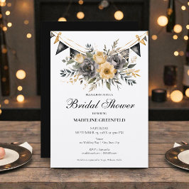 Rustic Black and Peach Floral Bridal Shower Einladung