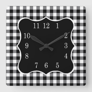 Rustic Black And White Gingham Country   Quadratische Wanduhr