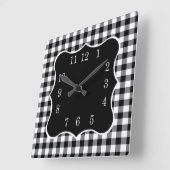 Rustic Black And White Gingham Country Quadratische Wanduhr (Winkel)