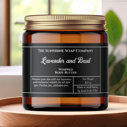 Rustic black body butter or cosmetics jar label wasserflaschenetikett