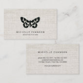 Rustic Black Butterfly Logo on Elegant Linen Visitenkarte (Vorne/Hinten)