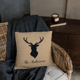 Rustic Black Deer   Kraft   Family Name Kissen
