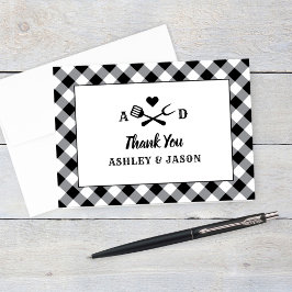 Rustic Black Gingham Pläd BBQ Wedding Monogram Dankeskarte