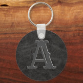 Rustic Black Leather Texture Monogram Initial Schlüsselanhänger (Vorderseite)