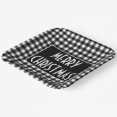 Rustic Black & White Buffalo Plaid Merry Christmas Pappteller (Gewinkelt)