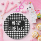 Rustic Black & White Buffalo Plaid Merry Christmas Pappteller (Party)
