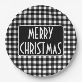 Rustic Black & White Buffalo Plaid Merry Christmas Pappteller (Vorderseite)