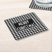 Rustic Black & White Buffalo Plaid Merry Christmas Rechteckiger Pappuntersetzer (angewinkelt)