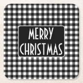 Rustic Black & White Buffalo Plaid Merry Christmas Rechteckiger Pappuntersetzer (Vorderseite)