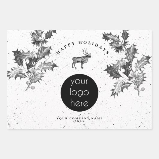 Rustic Black White Holiday Business Logo Christmas Geschenkpapier Set (Vorderseite 2)