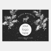 Rustic Black White Holiday Business Logo Christmas Geschenkpapier Set (Vorderseite)