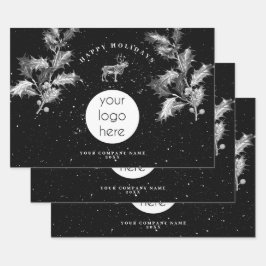 Rustic Black White Holiday Business Logo Christmas Geschenkpapier Set