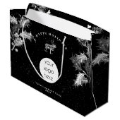 Rustic Black White Holiday Business Logo Christmas Große Geschenktüte (Rückseite Schrägansicht)