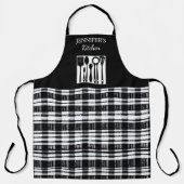 Rustic black white plaid monogram name kitchen schürze (Vorderseite)