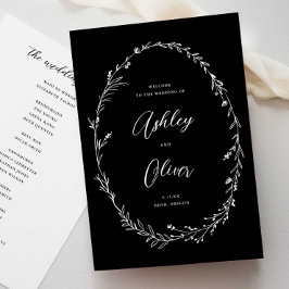 Rustic Black & White Wildflower Wreath Wedding Programm