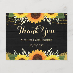 Rustic Black Wood Gold Sonnenblume Hochzeit Vielen Postkarte