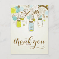 RUSTIC BLAU & YELLOW MASON JARS DANK IHNEN POSTCAR