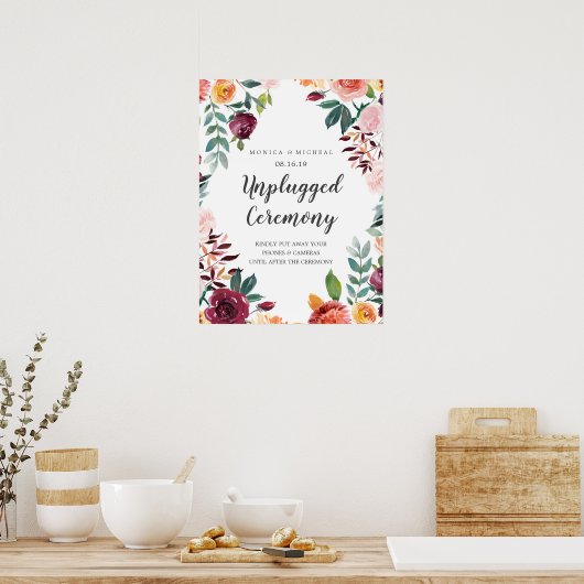 Rustic Bloom Chic Unplugged Wedding Zeremony Sign Poster (Küche)