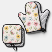 Rustic Bloom Symphony Ofenhandschuh & Topflappen-Set (Vorderseite/Rückseite)