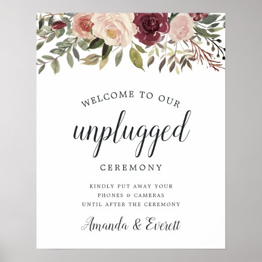 Rustic Bloom Unplugged Zeremony Wedding Sign Poster (Vorne)