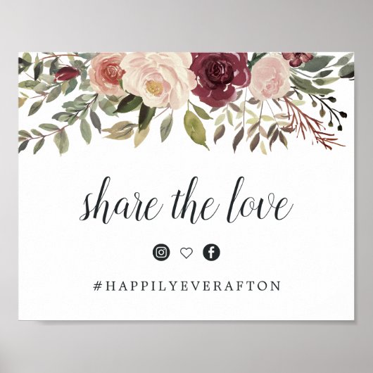 Rustic Bloom Wedding Hashtag Sign Poster (Vorne)