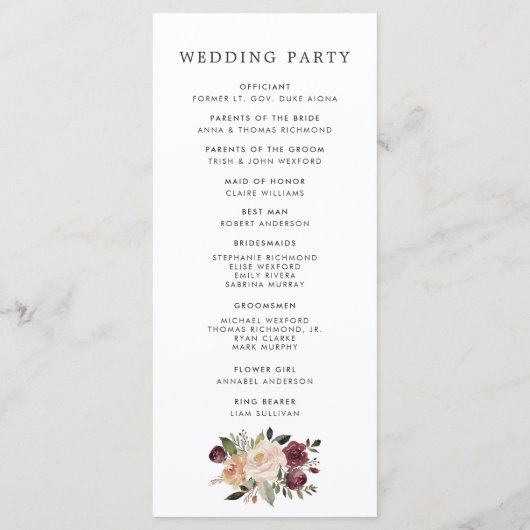 Rustic Bloom Wedding Programm (Rückseite)