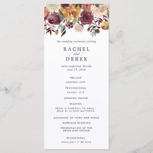 Rustic Bloom Wedding Programm (Vorderseite)
