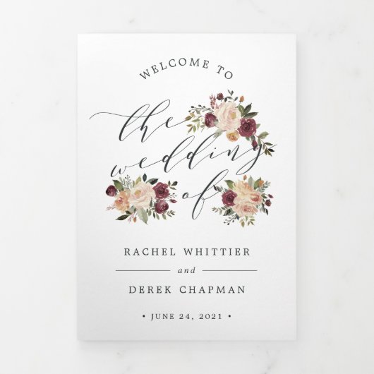 Rustic Bloom Wedding Zeremonie Dreifach-gefaltete Programmkarte (Cover)