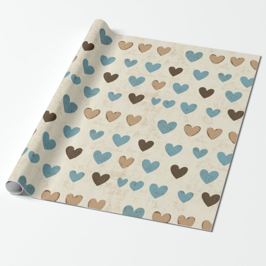 Rustic Blue and Brown Heart Pattern for Father’s Geschenkpapier (Ungerollt)