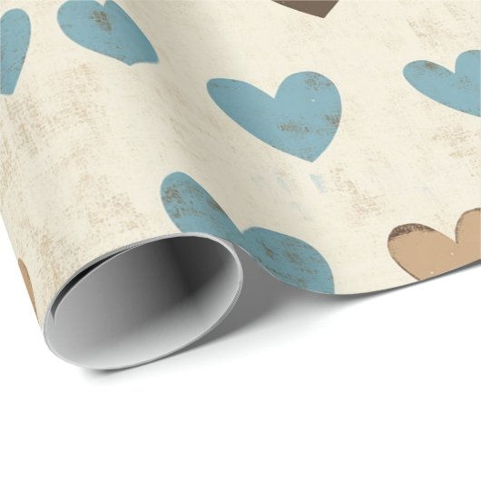 Rustic Blue and Brown Heart Pattern for Father’s  Geschenkpapier (Rolleneckpunkt)