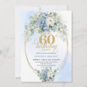 Rustic Blue and Gold 60th Birthday Invitation Einladung (Vorderseite)