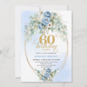 Rustic Blue and Gold 60th Birthday Invitation Einladung (Vorderseite)