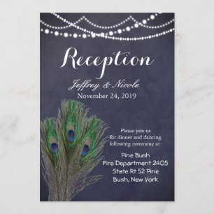 Rustic Blue Aquamarin Fether Peacock Wedding Card Einladung
